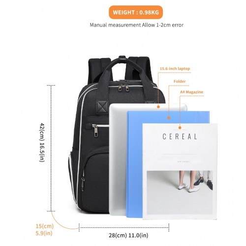 EQ2039 - Kono Classic Multi Functional Changing Backpack With USB Charging Interface - Black