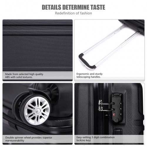K1871-1L - Kono ABS 24 Inch Sculpted Horizontal Design Suitcase - Black