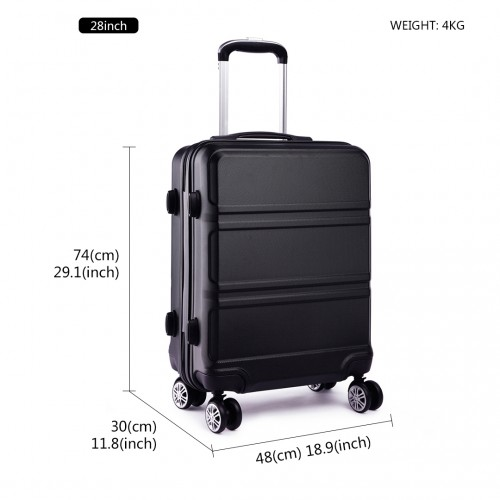 K1871-1L - Kono ABS 28 Inch Sculpted Horizontal Design Suitcase - Black