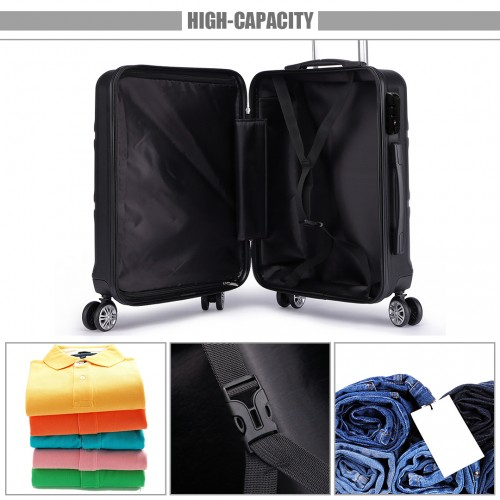 K1871-1L - Kono ABS 28 Inch Sculpted Horizontal Design Suitcase - Black