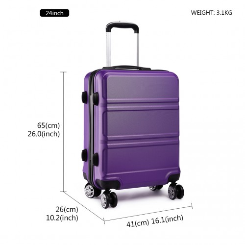 K1871-1L - Kono ABS Sculpted Horizontal Design 3 Piece Suitcase Set - Purple