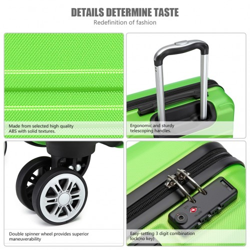 K1871-1L - Kono ABS 24 Inch Sculpted Horizontal Design Suitcase - Green