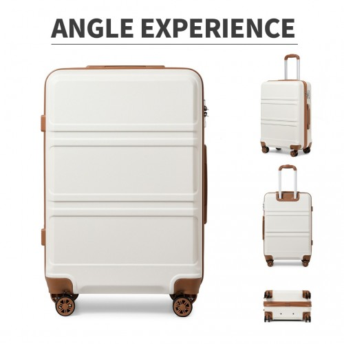 K1871-1L - Kono ABS 28 Inch Sculpted Horizontal Design Suitcase - Cream