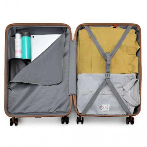 K1871-1L - Kono ABS 28 Inch Sculpted Horizontal Design Suitcase - Cream