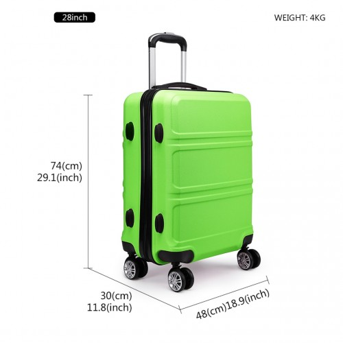 K1871-1L - Kono ABS 28 Inch Sculpted Horizontal Design Suitcase - Green
