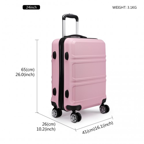 K1871-1L - Kono ABS 24 Inch Sculpted Horizontal Design Suitcase - Pink