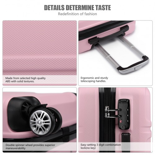 K1871-1L - Kono ABS 24 Inch Sculpted Horizontal Design Suitcase - Pink