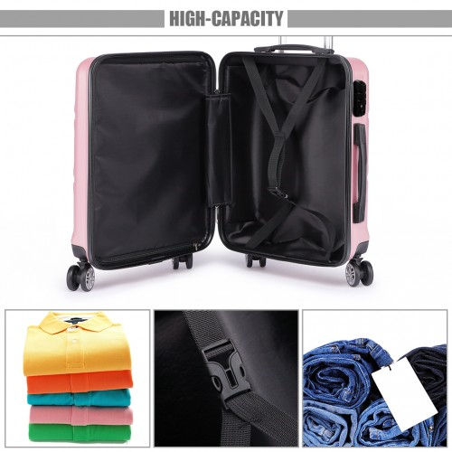 K1871-1L - Kono ABS 24 Inch Sculpted Horizontal Design Suitcase - Pink
