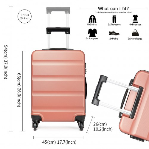 K1991-1L - Kono 24 Inch Horizontal Design ABS Hard Shell Suitcase With TSA Lock - Nude