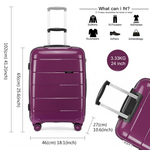 K1997L - KONO 24 INCH HARD SHELL PP SUITCASE - PURPLE