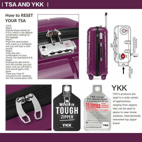 K1997L - KONO 24 INCH HARD SHELL PP SUITCASE - PURPLE