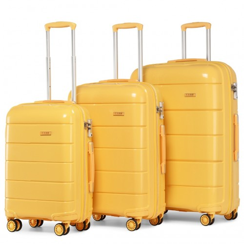 K1997L - KONO 20-24-28” HARD SHELL PP SUITCASE SET - YELLOW