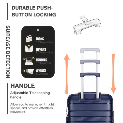 K2091L - Kono 28 Inch Multi Texture Hard Shell PP Suitcase - Classic Collection - Navy