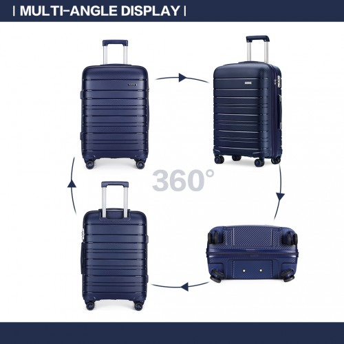 K2091L - Kono 20 Inch Multi Texture Hard Shell PP Suitcase - Classic Collection - Navy