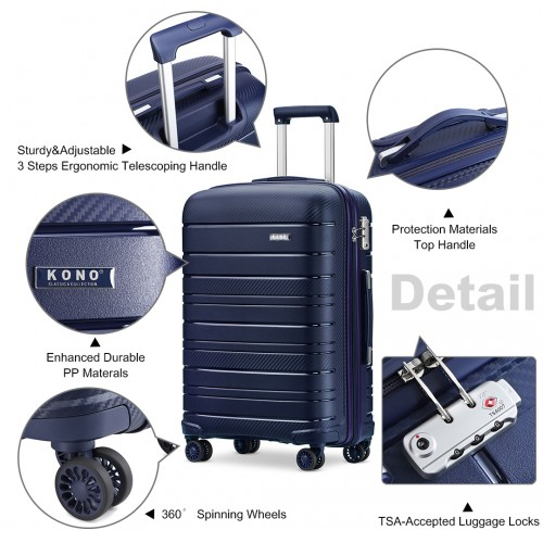 K2091L - Kono 20 Inch Multi Texture Hard Shell PP Suitcase - Classic Collection - Navy