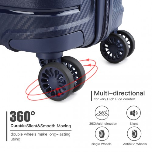 K2091L - Kono 20 Inch Multi Texture Hard Shell PP Suitcase - Classic Collection - Navy