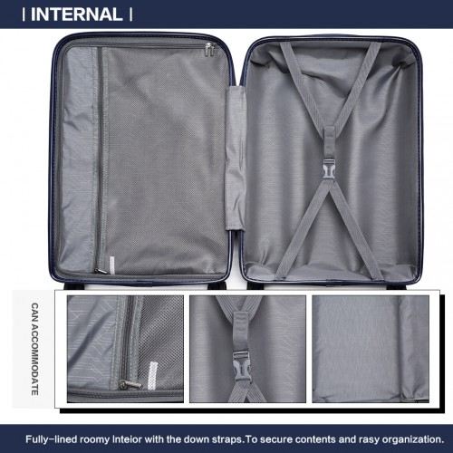 K2091L - Kono 20 Inch Multi Texture Hard Shell PP Suitcase - Classic Collection - Navy