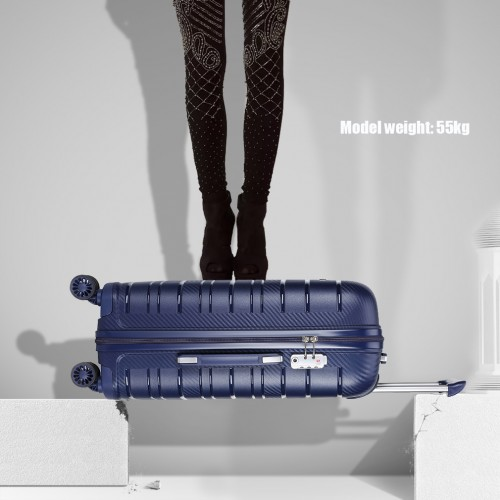 K2091L - Kono 20 Inch Multi Texture Hard Shell PP Suitcase - Classic Collection - Navy