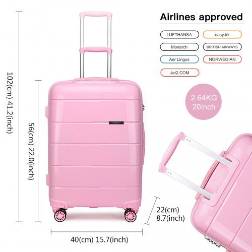 K1997L - KONO 20 INCH CABIN SIZE HARD SHELL PP SUITCASE - PINK