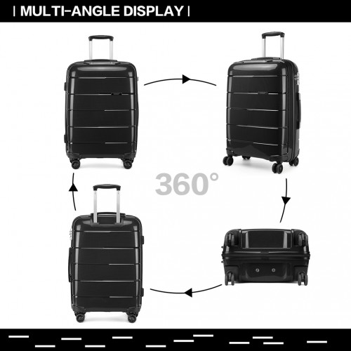 K1997L - KONO 20-24-28” HARD SHELL PP SUITCASE SET - BLACK