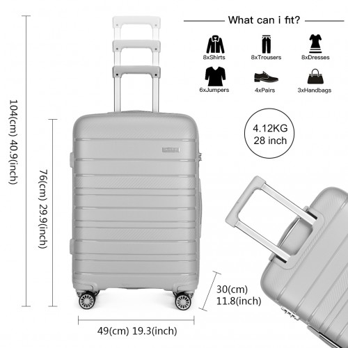K2091L - Kono 20 Inch Multi Texture Hard Shell PP Suitcase - Classic Collection - Grey