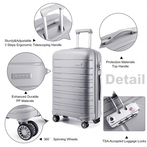 K2091L - Kono 20 Inch Multi Texture Hard Shell PP Suitcase - Classic Collection - Grey