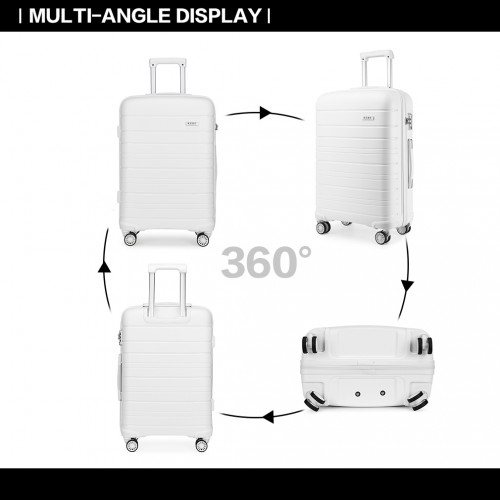 K2091L - Kono 20 Inch Multi Texture Hard Shell PP Suitcase - Classic Collection - White