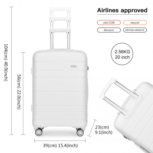 K2091L - Kono 20 Inch Multi Texture Hard Shell PP Suitcase - Classic Collection - White