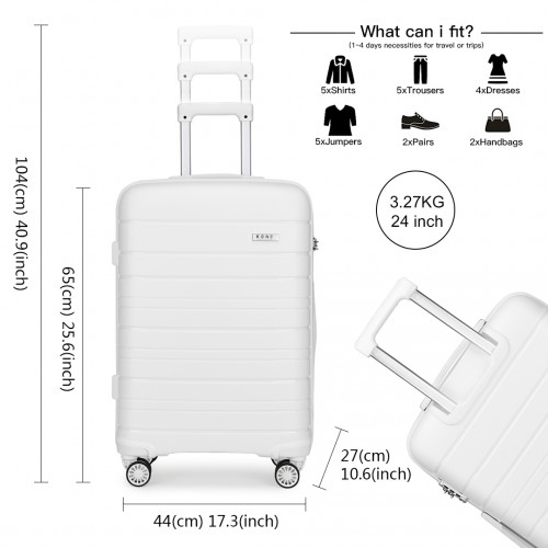 K2091L - Kono 24 Inch Multi Texture Hard Shell PP Suitcase - Classic Collection - White