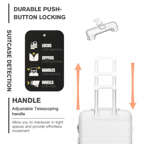 K2091L - Kono 24 Inch Multi Texture Hard Shell PP Suitcase - Classic Collection - White