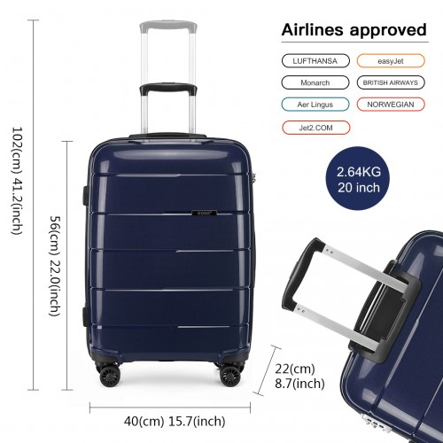 K1997L - KONO 20 INCH CABIN SIZE HARD SHELL PP SUITCASE - NAVY