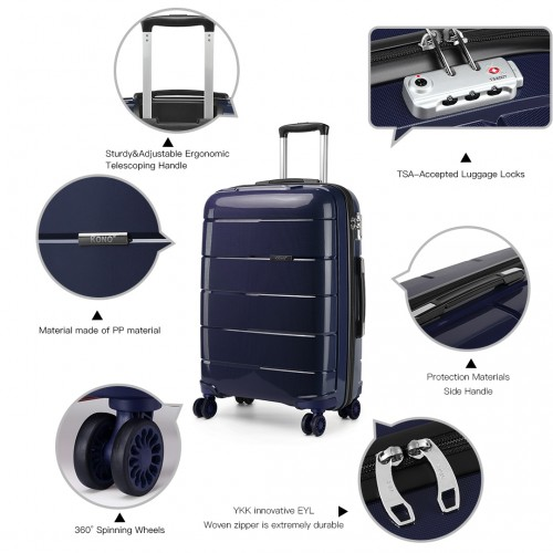 K1997L - KONO 20 INCH CABIN SIZE HARD SHELL PP SUITCASE - NAVY
