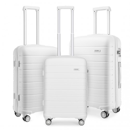 K2091L - Kono Multi Texture Hard Shell PP Suitcase 3 Pieces Set - Classic Collection - White