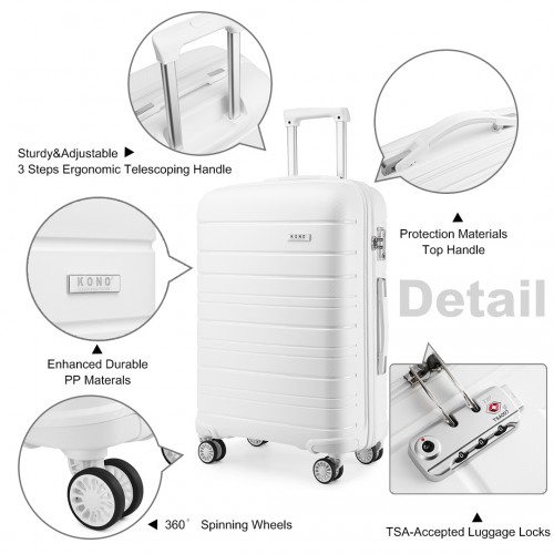 K2091L - Kono Multi Texture Hard Shell PP Suitcase 3 Pieces Set - Classic Collection - White