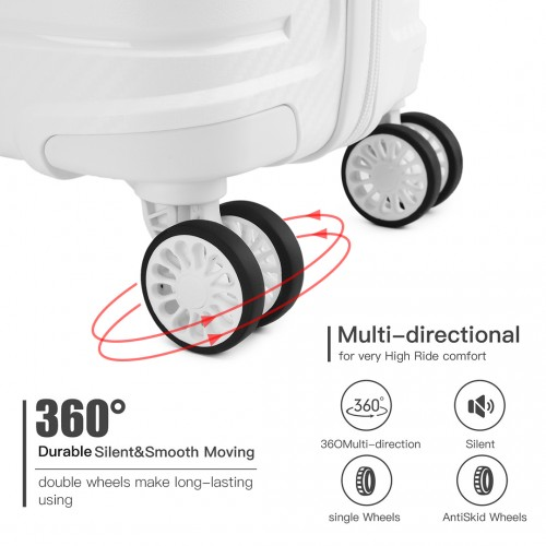 K2091L - Kono Multi Texture Hard Shell PP Suitcase 3 Pieces Set - Classic Collection - White