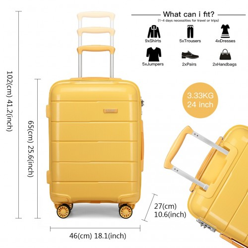 K1997L - KONO 24 INCH HARD SHELL PP SUITCASE - YELLOW