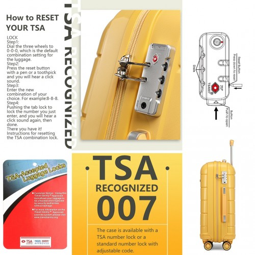 K1997L - KONO 24 INCH HARD SHELL PP SUITCASE - YELLOW