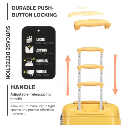 K1997L - KONO 20 INCH CABIN SIZE HARD SHELL PP SUITCASE - YELLOW