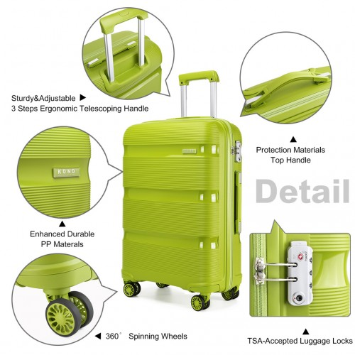 K2092L - Kono 24 Inch Bright Hard Shell PP Suitcase - Classic Collection - Green