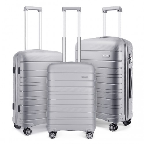 K2091L - Kono Multi Texture Hard Shell PP Suitcase 3 Pieces Set - Classic Collection - Grey