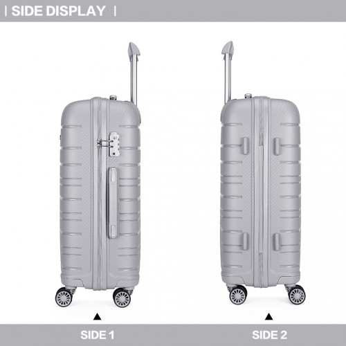 K2091L - Kono Multi Texture Hard Shell PP Suitcase 3 Pieces Set - Classic Collection - Grey