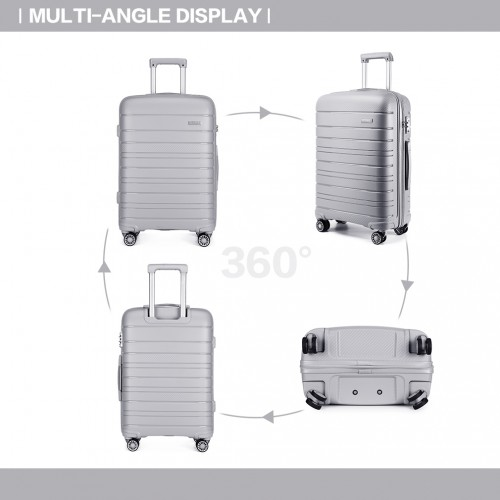 K2091L - Kono Multi Texture Hard Shell PP Suitcase 3 Pieces Set - Classic Collection - Grey