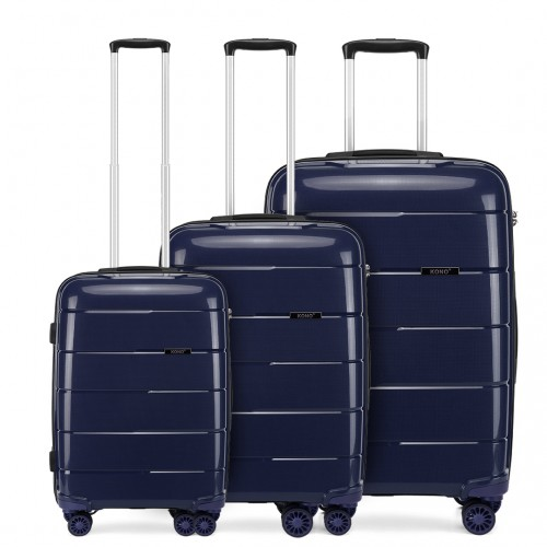 K1997L - KONO 20-24-28” HARD SHELL PP SUITCASE SET - NAVY
