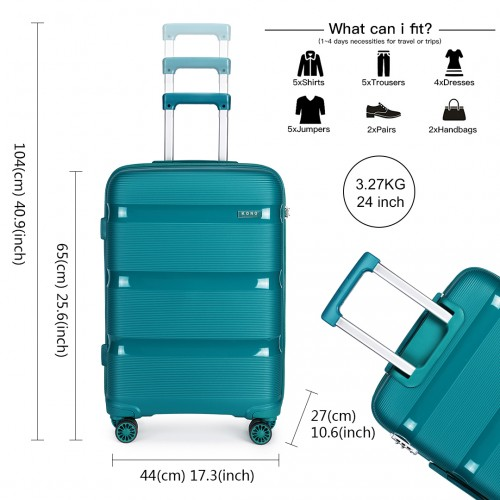 K2092L - Kono 24 Inch Bright Hard Shell PP Suitcase - Classic Collection - Blue/Green
