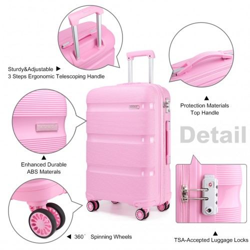K2092L - Kono 28 Inch Bright Hard Shell PP Suitcase - Classic Collection - Pink