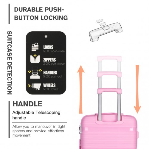 K2092L - Kono 28 Inch Bright Hard Shell PP Suitcase - Classic Collection - Pink