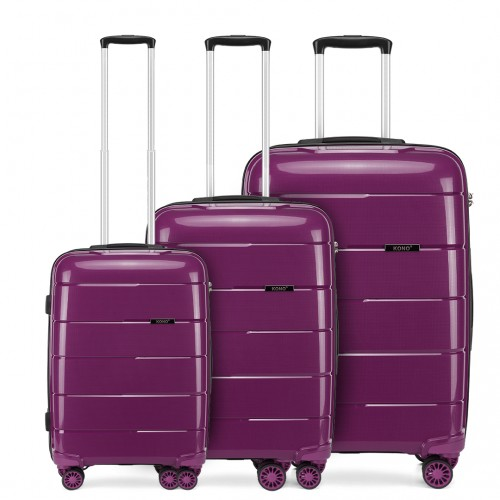K1997L - KONO 20-24-28” HARD SHELL PP SUITCASE SET - PURPLE