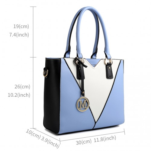 LG1641 - Miss Lulu Leather Look V-Shape Shoulder Handbag - Blue