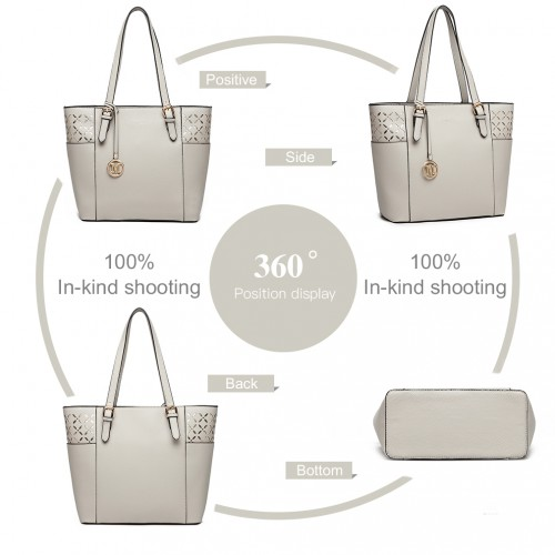 LG1943 - MISS LULU LASER CUT OUT TOTE SHOPPER BAG - GREY