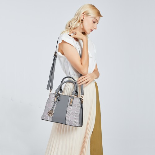 LG2001 - Miss Lulu Gingham Plaid Panel Shoulder Bag - Grey